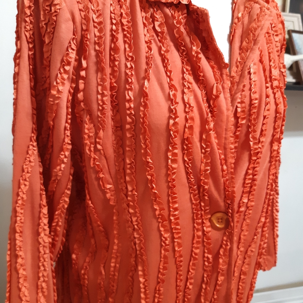 Womens Orange Top blouse size XL TONI MORGAN Long Sleeve Ripple Harvest top b61